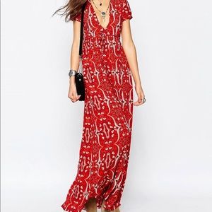 Red paisley print maxi dress